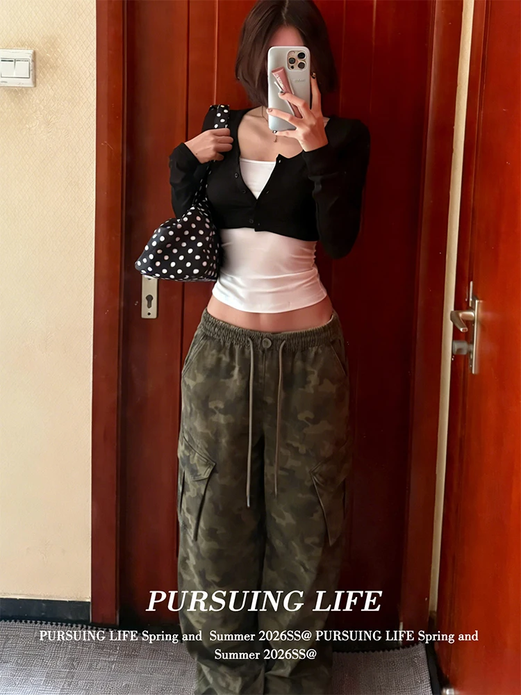 

Американские ретро-джинсы с камуфляжным принтом для женщин, весна-лето, свободные широкие брюки с низкой талией, в стиле рабочей одежды, уличный стиль, сексуальные