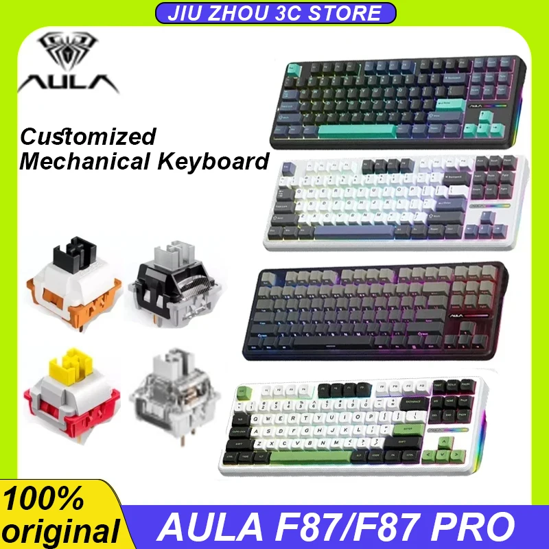 

Aula F87/F87 Pro Mechanical Keyboard Wired/2.4g Wireless/Bluetooth 87 Keyss Rgb Hot Swap Gasket Pbt Customized Gaming Keyboard