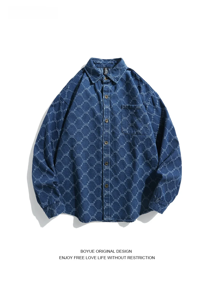 

Джинсовая рубашка Boyue в клетку, повседневная тонкая верхняя одежда с длинными рукавами для молодежи, осенне-зимняя верхняя одежда для мужчин и женщин