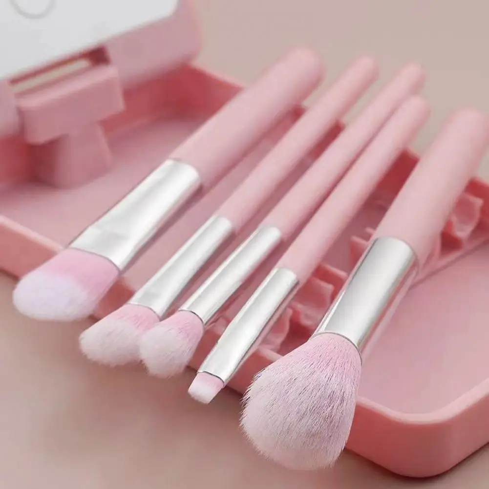 1 Set Makeup Brush LED Mirror Box Foundation Loose Powder Eye Nose Shadow Cosmetic Brush Portable Travel Women Makeup Tools