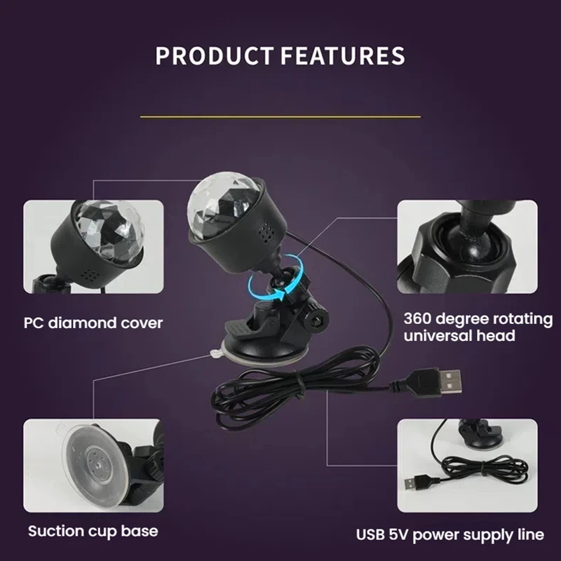 USB voiture LED lampe d'ambiance scène Disco lumière RGB veilleuse avec Rotation automatique pour voiture décoration de noël projecteur lumière