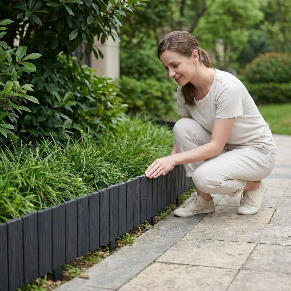 3pcs Plastic Material Garden Edging Border Imitation Stone Texture Interlocking Design Landscape Barrier Lightweight