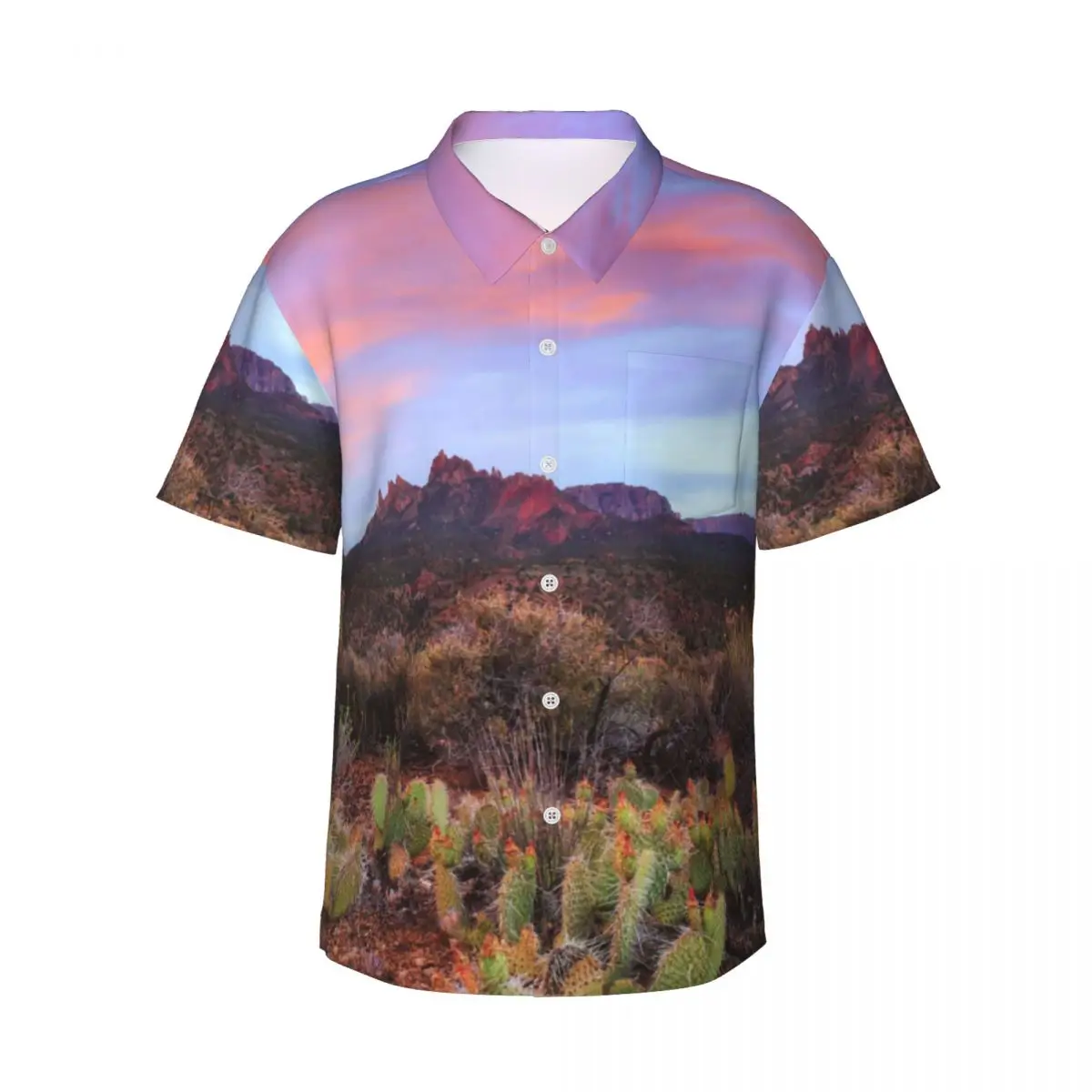 Desert Sunset Hawaii Shirt Male Beach Cactus Landscape Casual Shirts Short Sleeve Street Style Custom Novelty Oversized Blouses