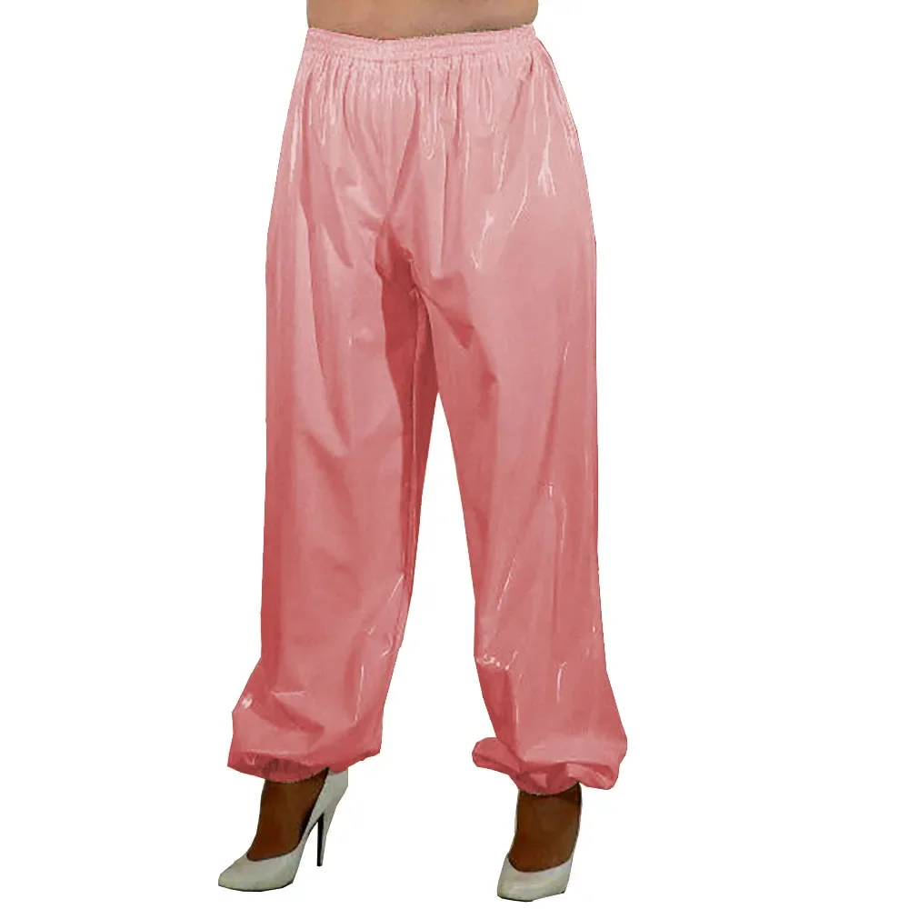 Pantalones sueltos de cintura alta de cuero de PVC para mujer, pantalones elásticos, ropa de calle, pantalones largos informales Sissy, traje de baile para discoteca