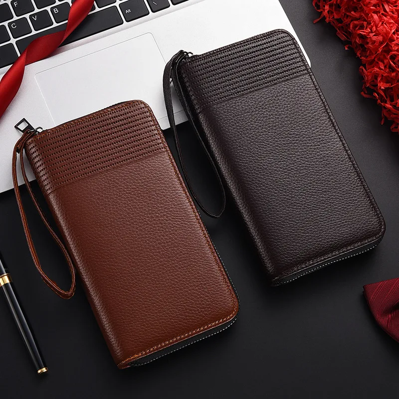 New Color Men`s Long Wallet For Men Rfid Blocking Clutch Organizer Zipper Leather Business Id Credit Card Holder Purse 2024 New