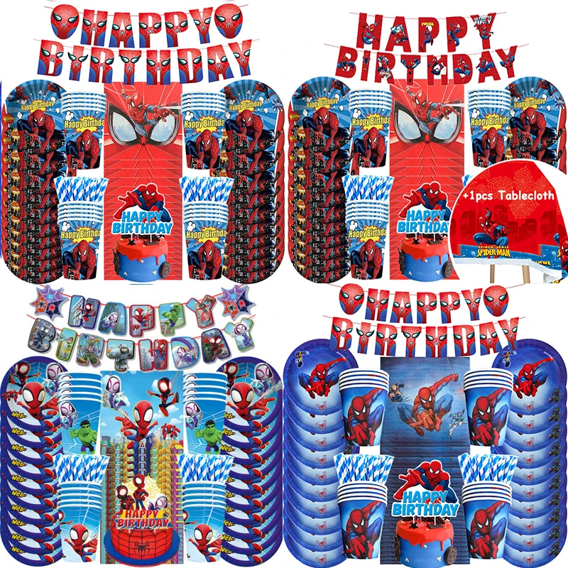 Spiderman Theme Birthday Party Decorations Set Disposable Tableware Set Paper Plate Cup Superhero Baby Shower Party Supplies