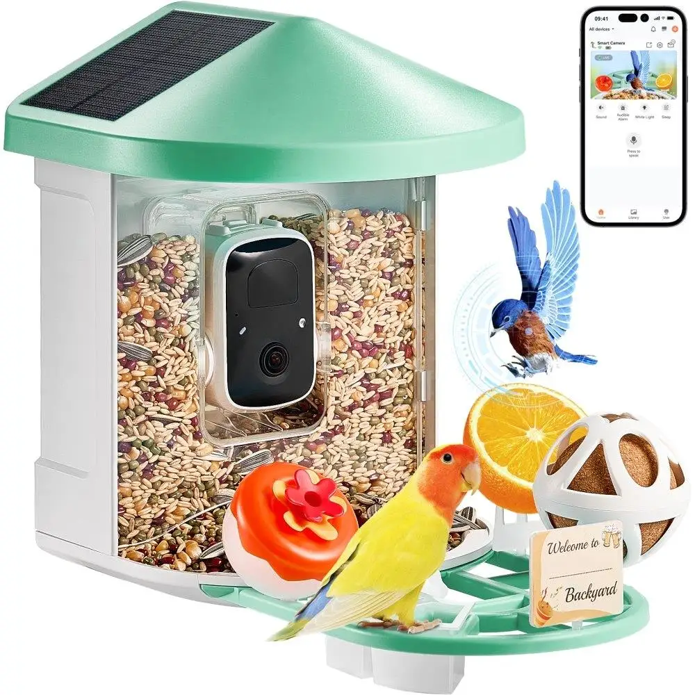 

Smart Bird Feeder with 2K HD Camera AI Bird Species Recognition Solar Powered Wildlife