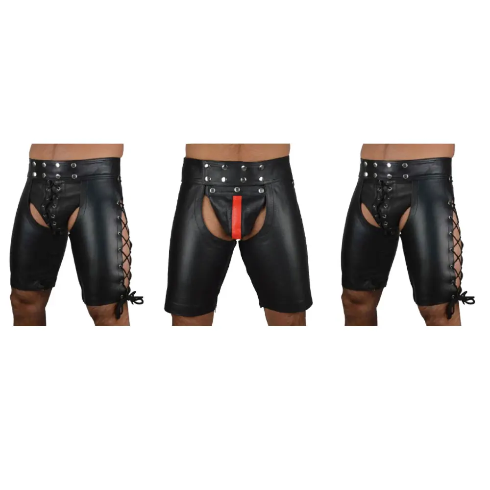 

Gothic Men Black PU Leather Shorts Mens Sexy Tight Latex PVC Bondage Shorts Teddy Fetish Costumes Clubwear Punk Costume