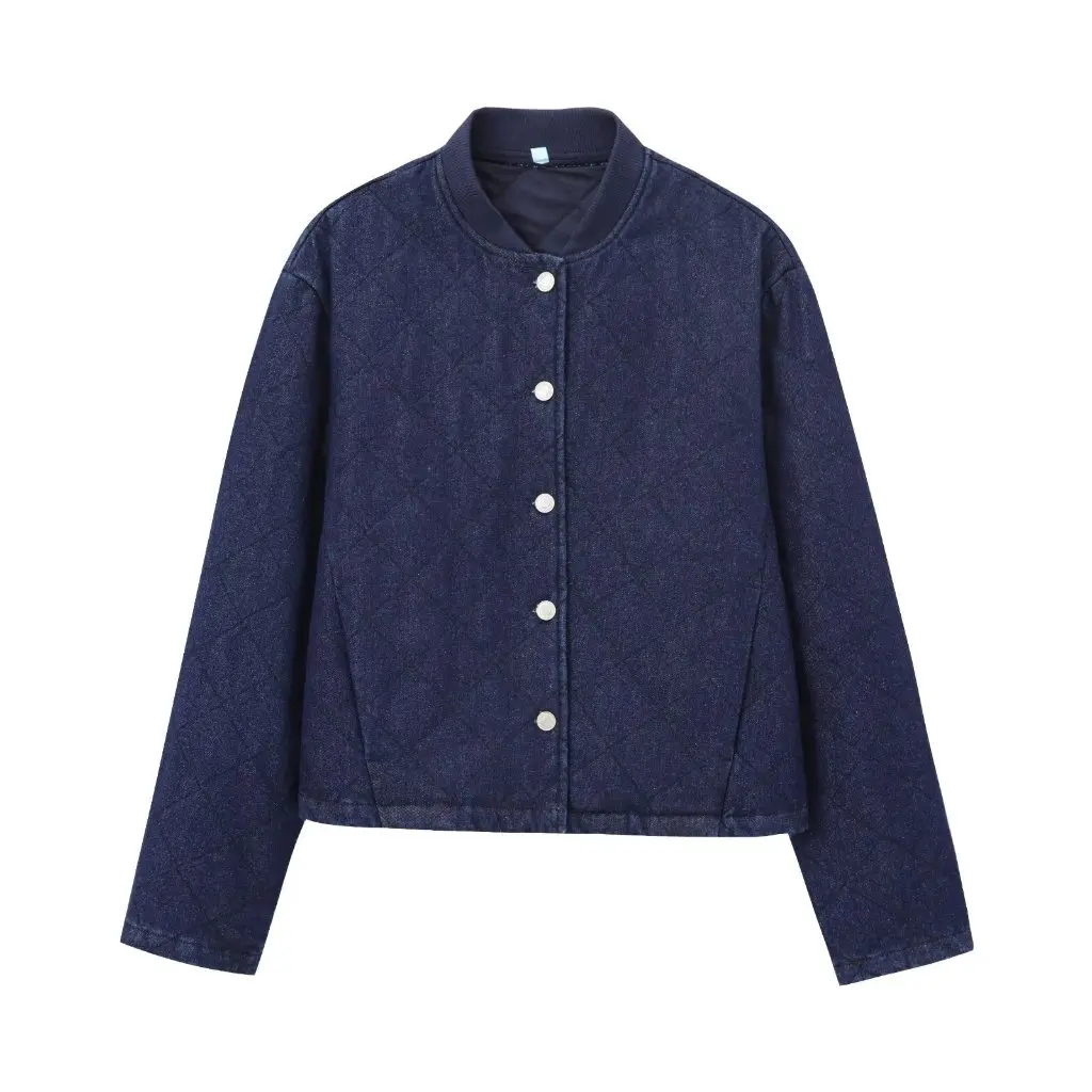 

Women's Style Cotton-Padded Jacket Loose Fit Rhomboid Line Denim Independent Station European American Fashion Coat