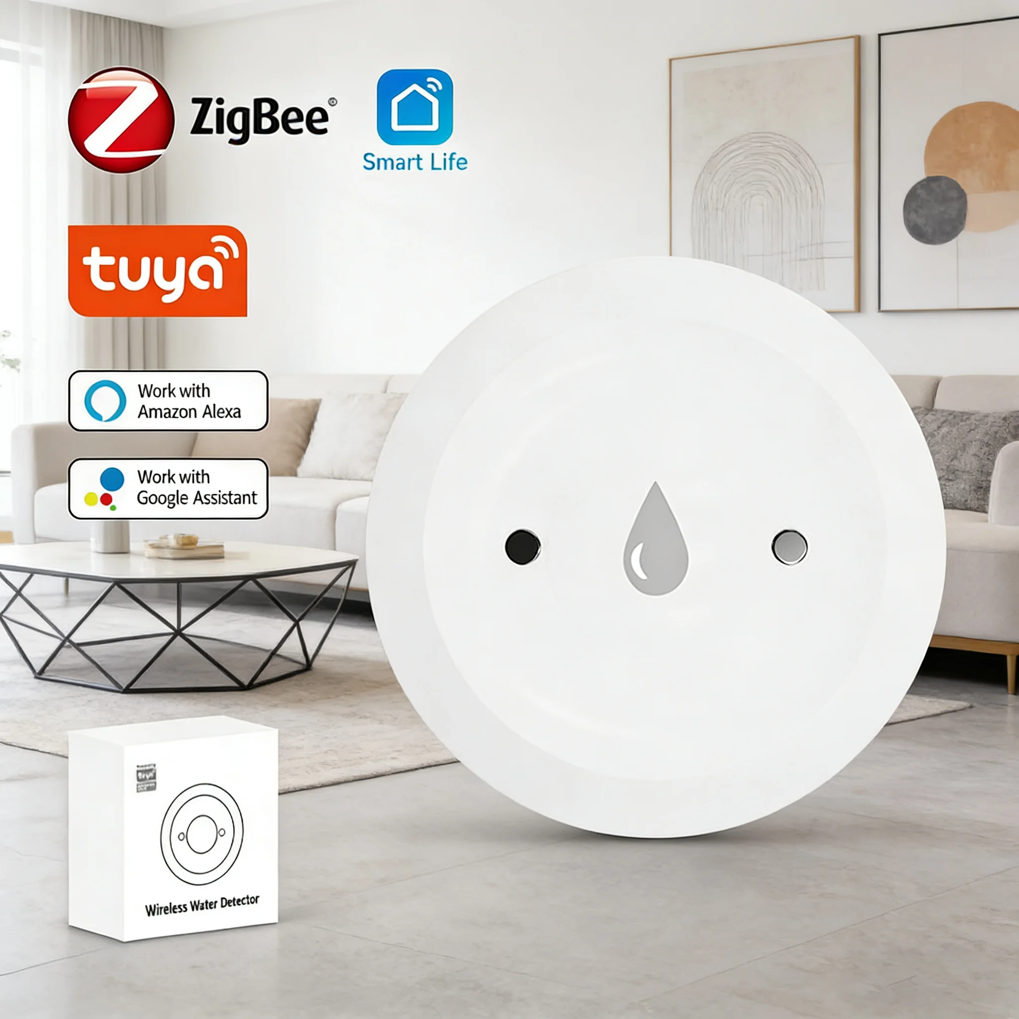 Tuya ZigBee Smart Water Leak Sensor Flood Leakage Sensor Alarm APP Remote Monitoring Flood Overflow for Kitchen Bathroom