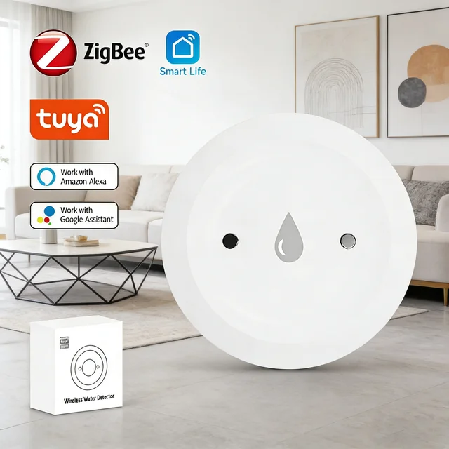 Czujnik wycieku wody Tuya ZigBee, alarm wycieku, zdalne monitorowanie przez aplikację, ochrona przed zalaniem do kuchni i łazienki