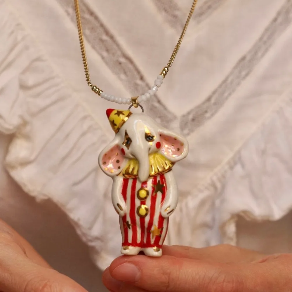 Rabbit Cartoon Circus Animal Sweater Chain Vintage Beads Childishness Necklace Adorable Jewelry Clavicle Necklace Daily Wear