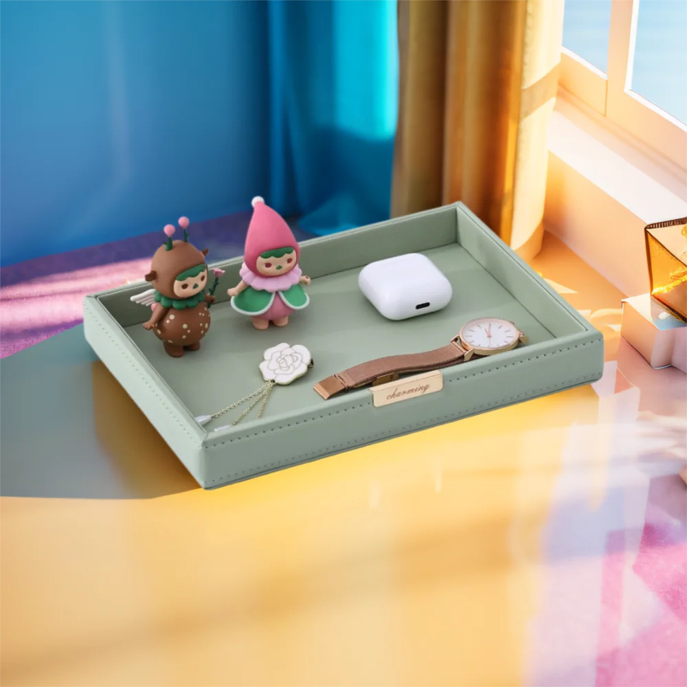 

1 Pcs Nordic Desktop Storage Tray Square Leather Jewelry Storage Box Elegant Cosmetic Storage Basket Living Room Organizers