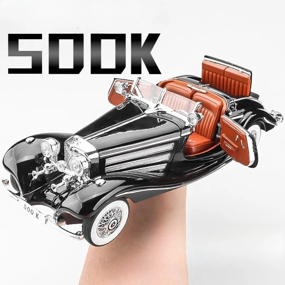

1:24 Scale 500K Classic Car Model Toy Metal Diecast Light Music Doors Opened Retro Vehicle Models Collection Ornaments Gifts