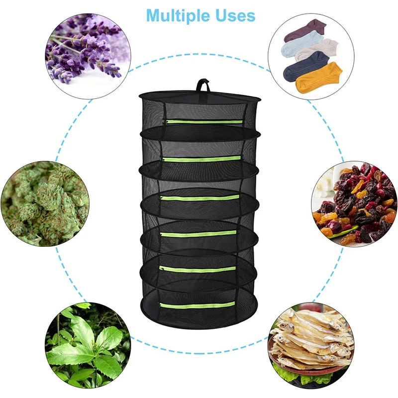 2/4/6/8 Layers Drying Net for Fish Vegetables Herbs Foldable Collapsible Mesh Hanging Basket with Storage Bag Plant Drying Rack