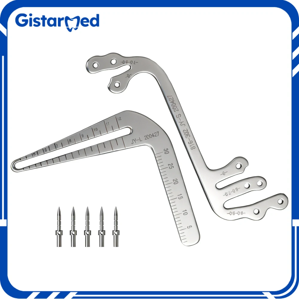 1 مجموعة زراعة الأسنان دليل حاكم مجموعة طبيب الأسنان زراعة محدد الحفر تحديد المواقع دليل جراحة أداة زاوية أدوات