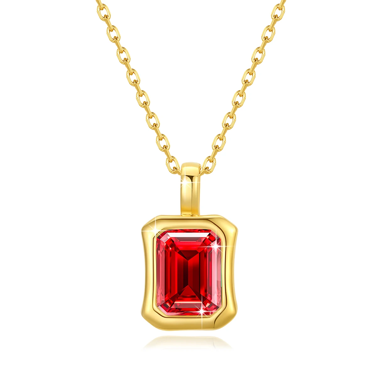 Au585 Moissanite Necklace Red Corundum Pendant 14K Gold Emerald Cut 6x8MM Trendy Jewelry for Women Wedding Anniversary Gifts