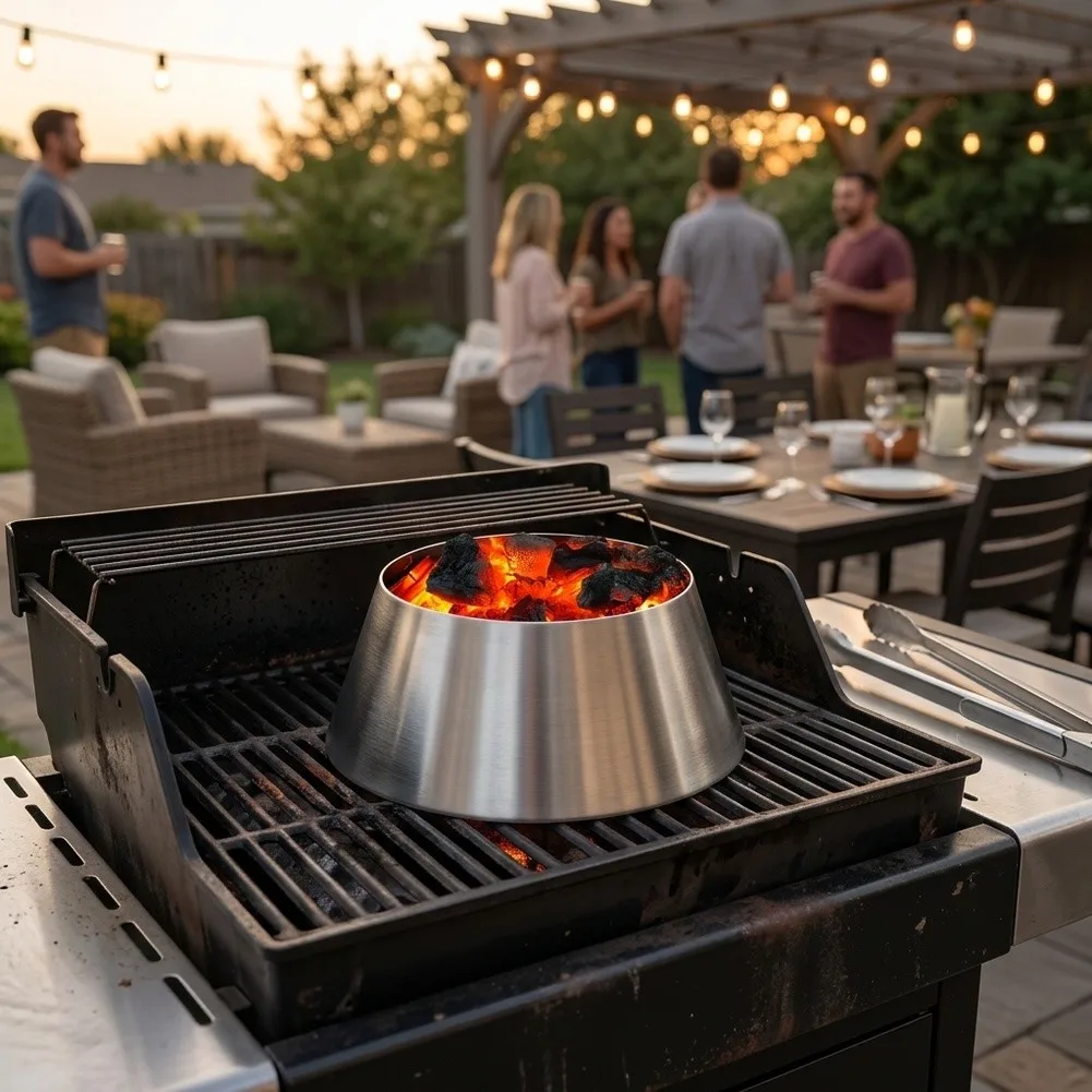 Direct-Fit Carbon Canister for Weber 6217 Compatible Grill Assemblies Improving Smoke Reduction and Heat Retention Capability