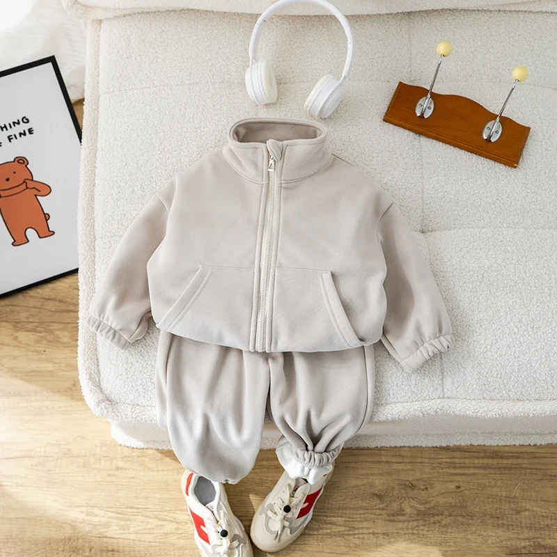 Set di abbigliamento per bambini per bambini in pile invernale casual 2 pezzi Set per bambini Tuta sportiva per ragazze Ragazzi Vestiti Cappotto + Pantaloni 1-5 anni