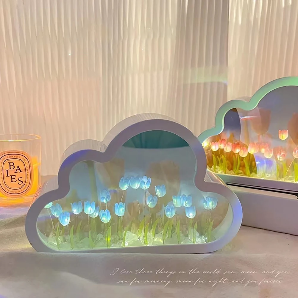 Nuova lampada Tulip Cloud per camera da letto DIY Tulip Cloud Mirror Night Lights ornamenti per la decorazione domestica regali di natale di compleanno