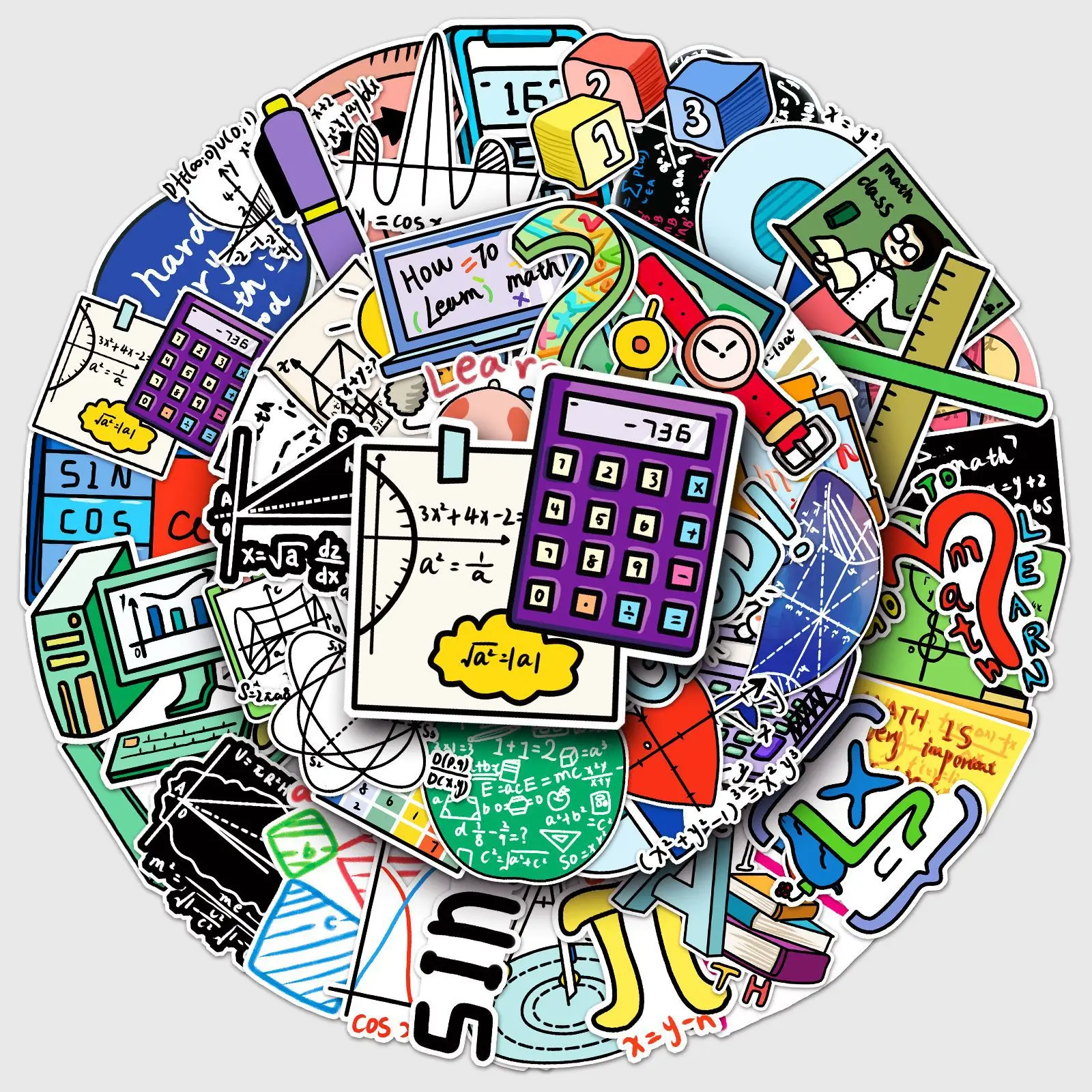 50 pçs dos desenhos animados matemática fórmula adesivo engraçado graffiti decalque à prova dwaterproof água brinquedo para notebook scrapbook mesa bagagem skate