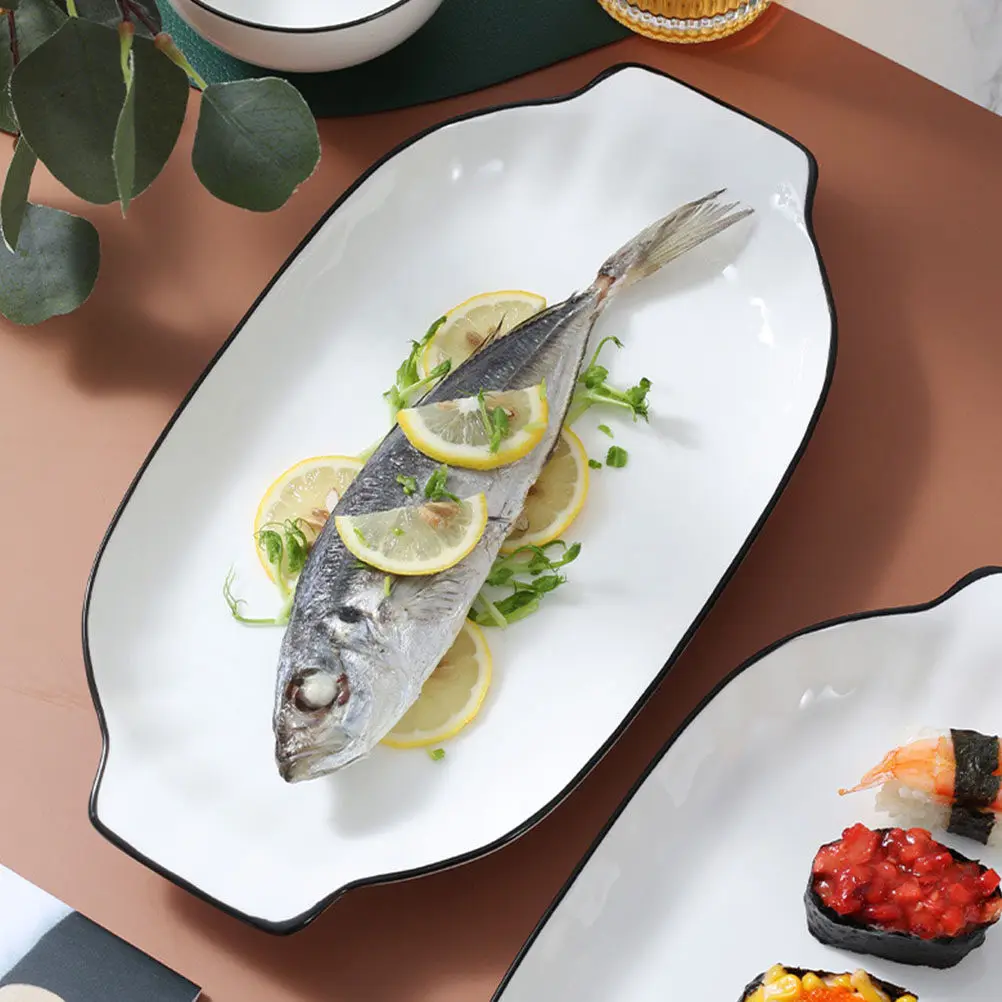 

Household Ceramic Fish Board Oven Safe Roasting Plate for Chicken Pot Pie Pumpkin Pie Cheesecake Dish with Dual Handles