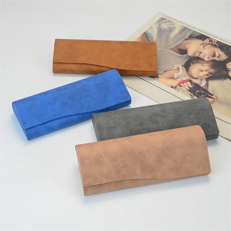 Retro einfaches Leder hart faltbare Brillenetui Sonnenbrille Container Box Geldbörse handgemachte Aufbewahrung Brillen Zubehör