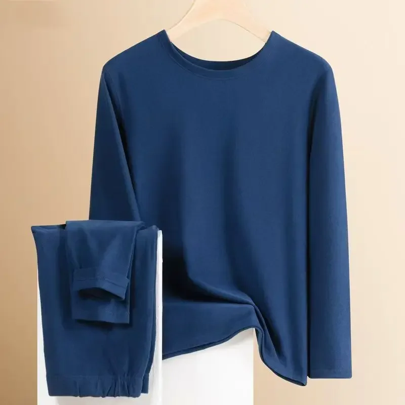 Plus Size 5XL Men Pajama Set Solid Long Sleeve Tops and Pants Sleepwear 2pcs Sets Soft Comfy Lounge Home Nightwear Male