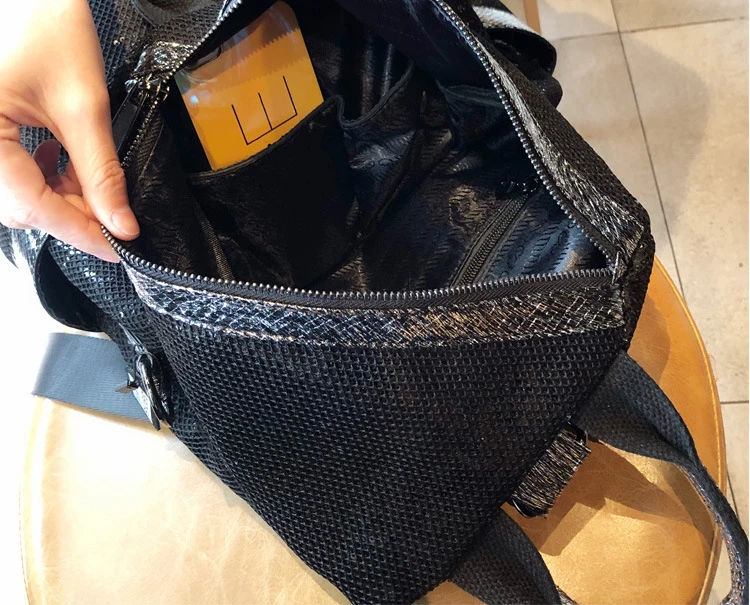 Mesh Netting Iridescent Paillette Convertible Backpack Handbag Women Fashion Sparkle Shiny Bag Female Casual Everyday Knapsack