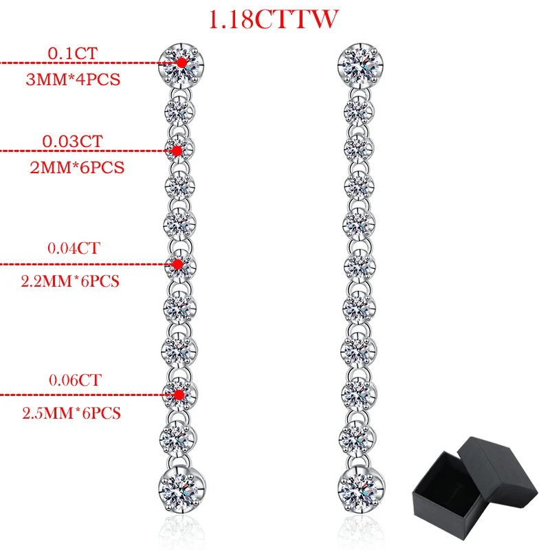 Smyoue 18k Plated 1.18cttw Moissanite Drop Earrings for Women Sparkling Full Diamond Long Tassels Jewelry S925 Sterling Silver