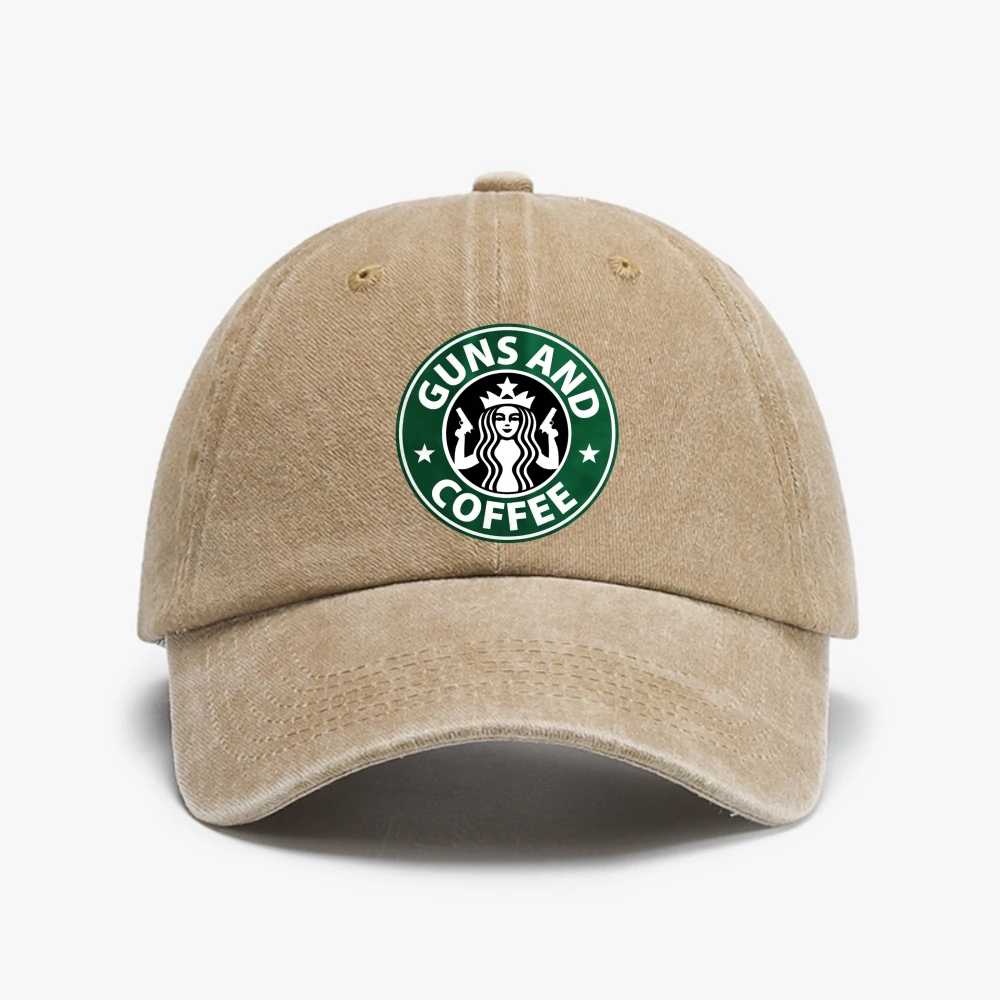 

I Love Guns And coffee Vintage Soft top Baseball Caps men Women Funny Gun Washed denim cap fashion casual adjustable hat bone