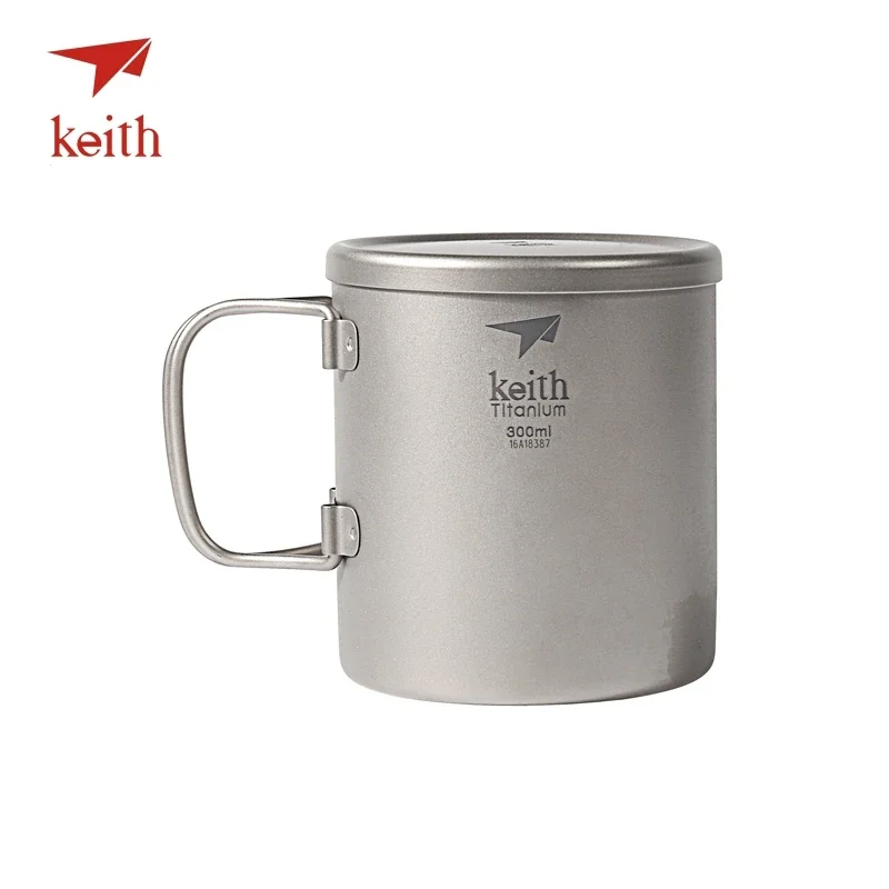 Keith double wall titanium insulated mug with titanium lid water mugs folding handle outdoor camping travel tableware utensils