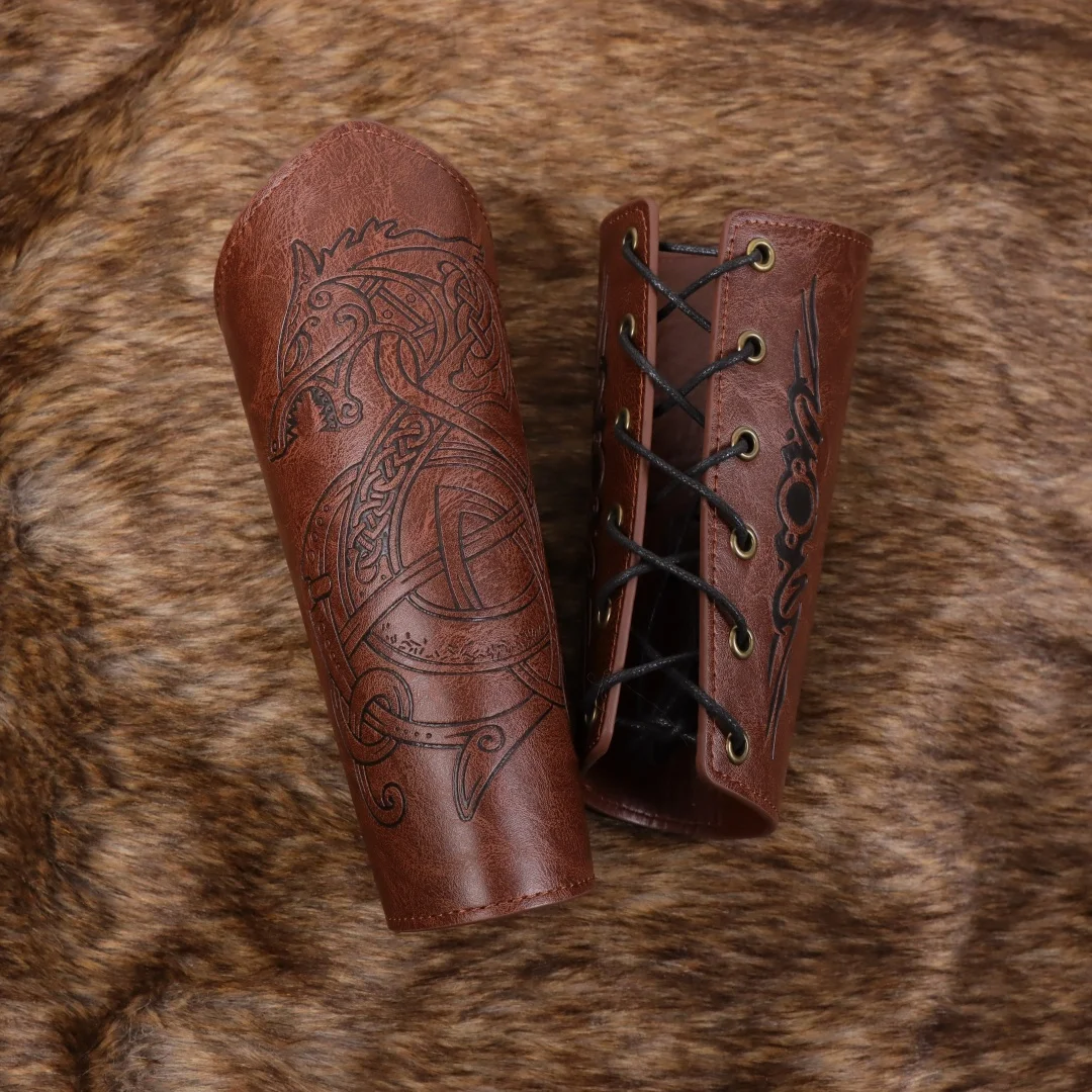 Viking Bracers Medieval Leather Arm Armor Cuff Leather Gauntlet Wristband Punk Arm Guards Buckled Vambrace Gloves For Men Women
