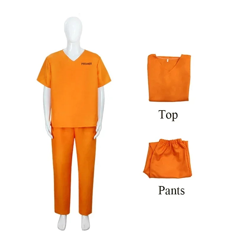 Men New Black Convict Halloween Cosplay Adult Orange Prison Uniform Costume