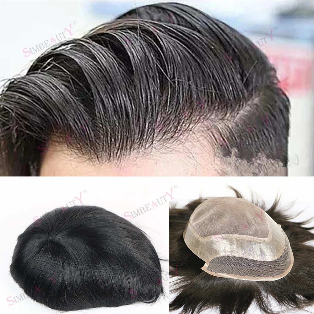 Natural Hairline 2024 New Men Toupee 100% Human Hair Wigs Super Durable Lace&PU Base Soft Straight Hairpieces System Prosthesis