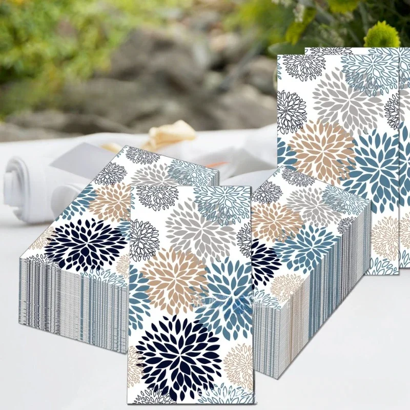 Lot de 20 sets de table en papier coloré, 33x40cm, 2 plis, fleur bleue, pour bébé, mariage, anniversaire, décoration de fête