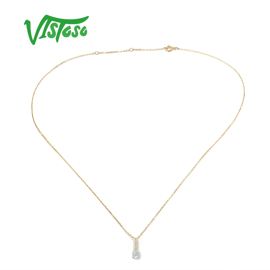 VISTOSO Genuine 9K 375 Yellow And White Gold Necklace For Women Sparkling Diamond Delicate Wedding Anniversary Fine Jewelry