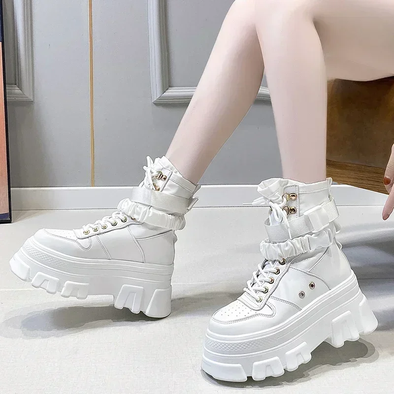 New Fashion Women Spring Autumn Gothic Shoes Woman Thick Bottom Lace Up Ankle Punk Chunky Platform Motorcycle Boots Botas Mujer image 4