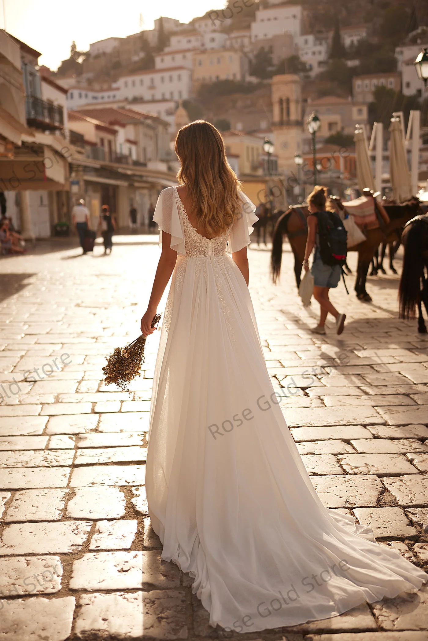 Boho feminino vestido de casamento romântico querida miçangas nupcial crescido personalizado brilhante sem costas vestido de mariee praia festa wear