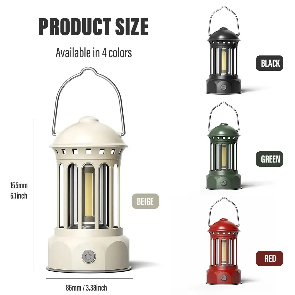 European Roman Pillar Vintage Camping Lantern Flashlight Rechargeable Lamp With Hook Warm White Light For Camping, Exploring image 2
