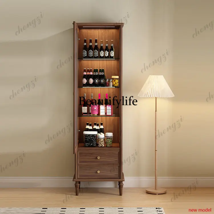 h178New wine cabinet with lamp living room retro glass, solid wood sofa TV, side cabinet