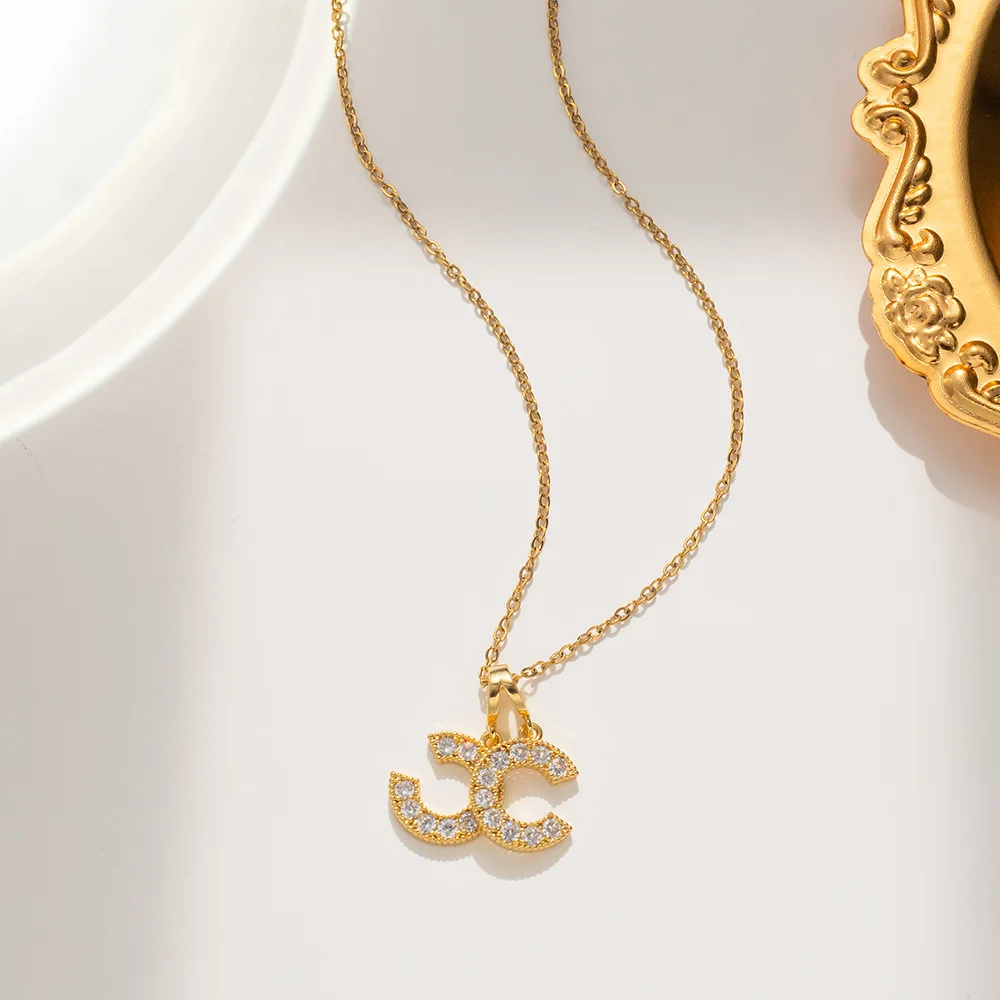 Korean Style Double C Necklace Gold Plated Stainless Steel Minimalist Pendant Chain For Women Trendy Ins Fashion Jewelry