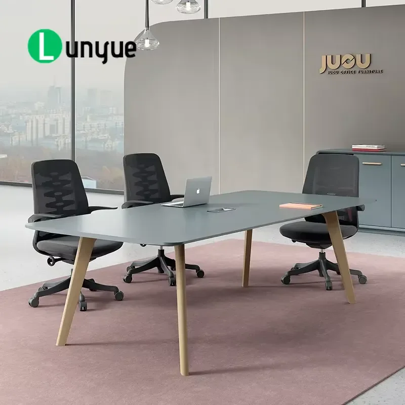 Modern Large Dark Grey Wooden Conference Table Classic Design Long Office Meeting Desk for Business Workspace Durable