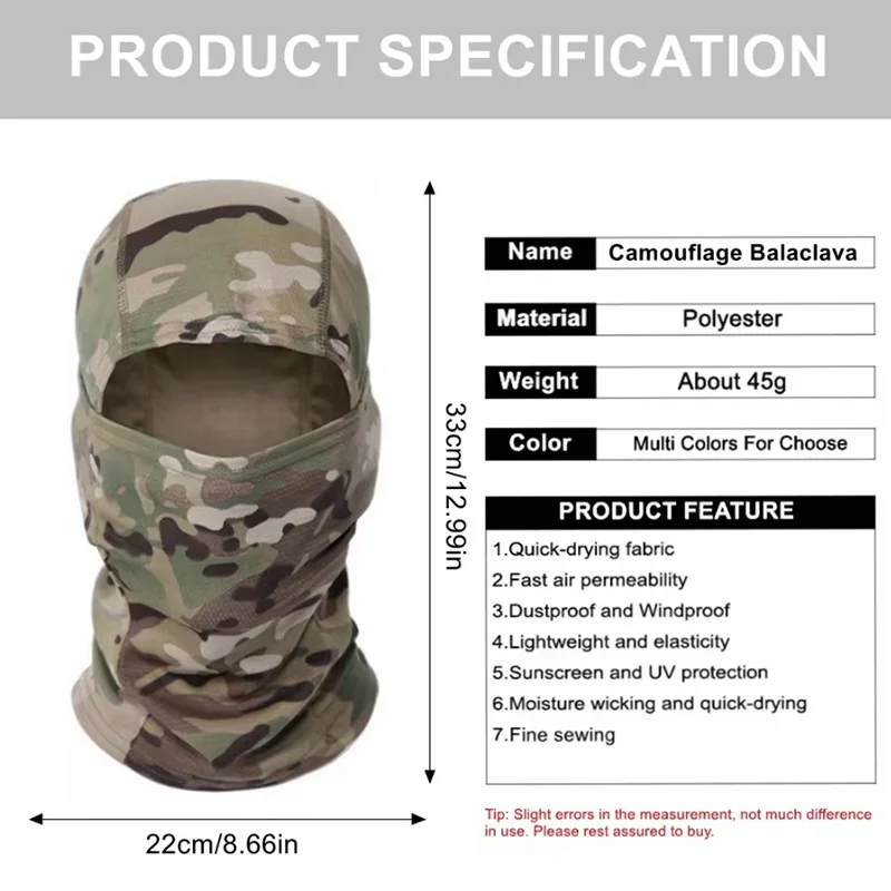 Camouflage Balaclava Full Face Mask Ski Bike Cycling Hunting Head Cover Scarf Airsoft Cap Men