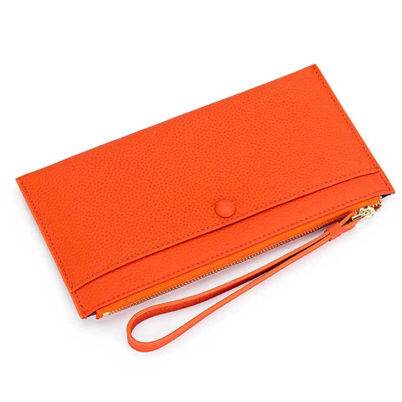 

Slim Long Wallets for Woman Genuine Leather Wristlet Purse Large Capacity Solid Color Multi Functional Zipper Women's Wallet