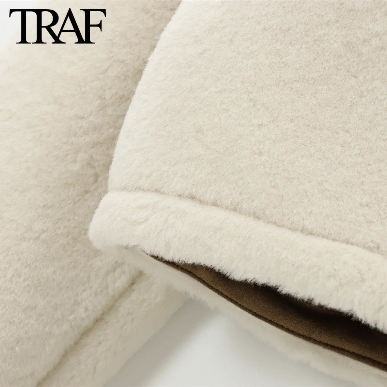 TRAF Fleece Warm Jackets for Women Fashion Winter Double-sided fack fur Long Sleeved Single Breasted Round Neck Short Coats