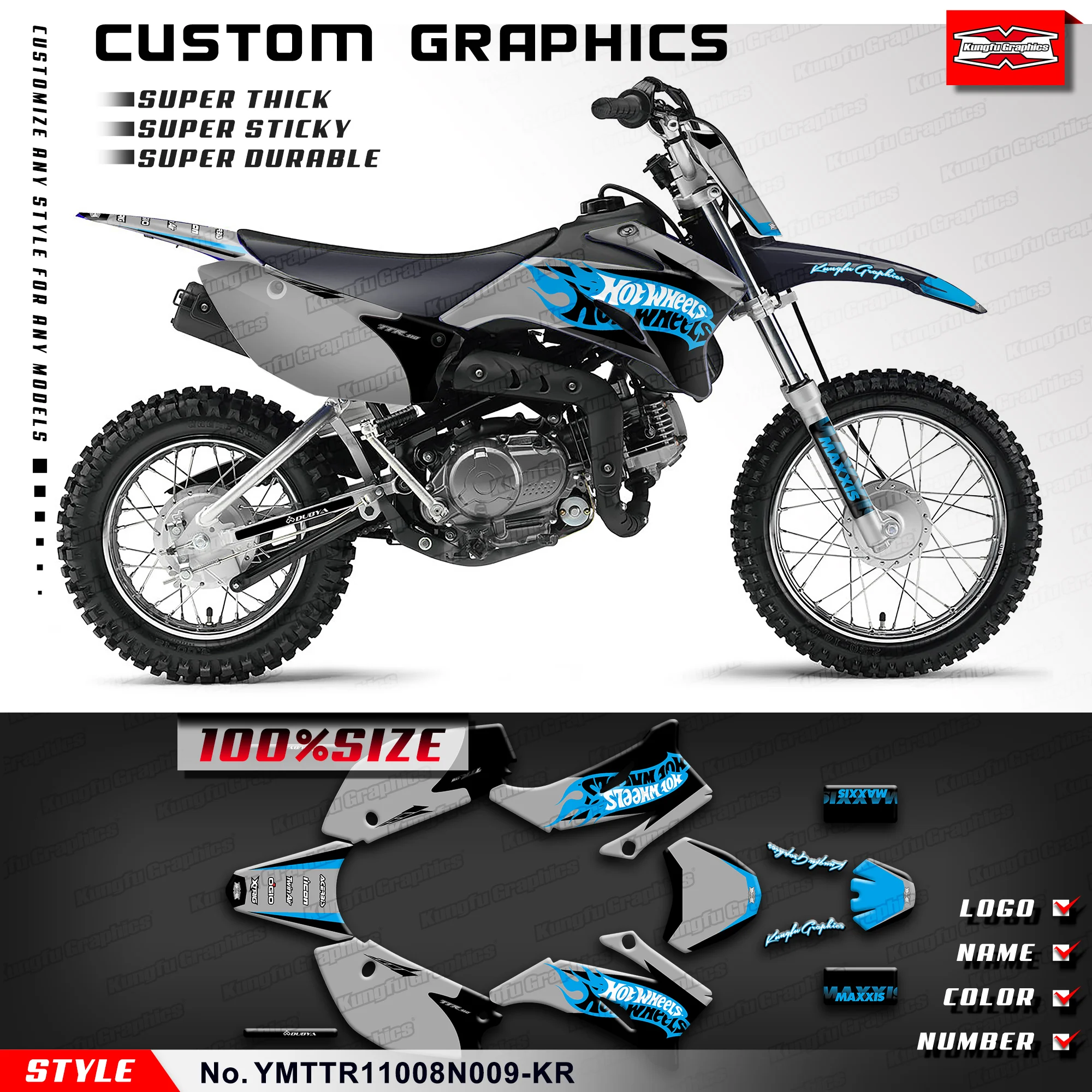 KUNGFU GRAPHICS Graphics Stickers Set for YAMAHA TTR110 TTR 110 2008 09 2010-2020 21 22 23 24 25, YMTTR11008N009-KR