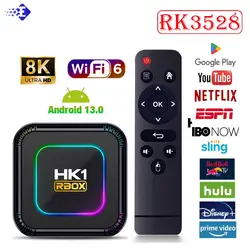 TV Box Android HK1 RBOX K8 Android 13 RGB Light 4GB 128GB RK3528 WiFi6 Dual Wifi6 Youtube Netflix 8K Media Player TV Receive