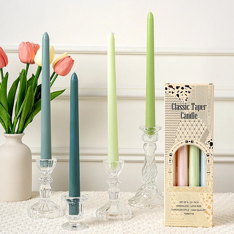 4pcs 25CM Long Rod Cone Candles Wedding Banquet Atmosphere Colorful Smokeless Candles Romantic Irthday Party Table Decoration