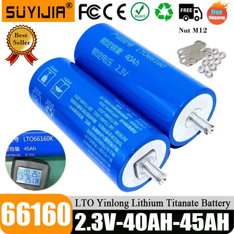 Original 100% 2.3V 40Ah Lithium Titanate Battery Yinlong LTO66160 10C Discharge DIY 12V 24V Low Temperature Resistant Batteries